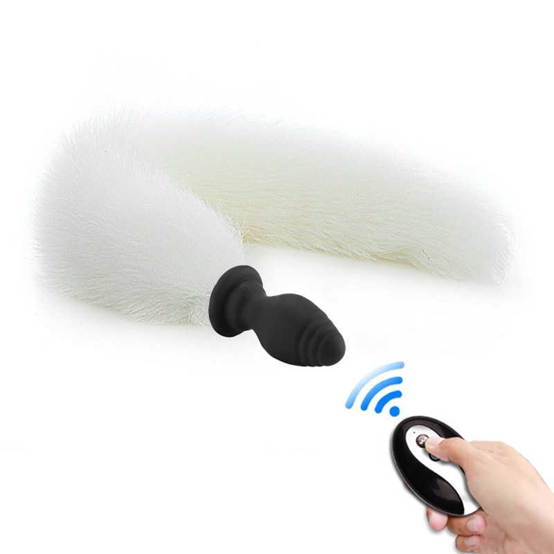 Kinky Puppy Plug Queue Vibrant FOX TAIL VIBE 6.5 x 3.2cm - Queue 40cm Blanche